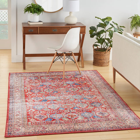 Nourison Fulton Traditional Red 5' x 7' Area -Rug, Easy -Cleaning, Non Shedding, Bed Room, Living Room, Dining Room, Kitchen (5x7)