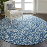 Nourison Grafix Damask Blue 8' x Round Area Rug, Easy Cleaning, Non Shedding, Bed Room, Living Room, Dining Room, Kitchen (8 Round)
