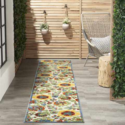 Nourison Aloha Indoor/Outdoor Ivory/Multi 2'3" x 12' Area -Rug, Easy -Cleaning, Non Shedding, Bed Room, Living Room, Dining Room, Backyard, Deck, Patio (2x12)