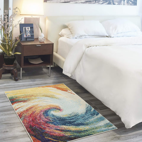 Nourison Celestial Multicolor Wave 3' x 5' Area Rug, Abstract, Spiral, Bed Room, Living Room, Dining Room, Kitchen, Easy Cleaning, Non Shedding (3x5)