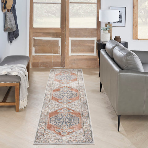 Nourison Astra Machine Washable Traditional Grey/Multi 2'2" x 10' Area Rug, Non Shedding, Easy Clean Bed Room, Living Room, Dining Room, Kitchen (2x10)