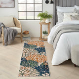 Nourison Aloha Indoor/Outdoor Blue Green 2' x 6' Area Rug, Easy Cleaning, Non Shedding, Bed Room, Living Room, Dining Room, Backyard, Deck, Patio (2x6)