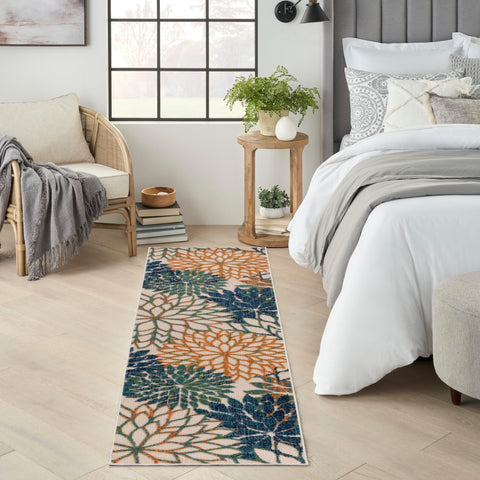 Nourison Aloha Indoor/Outdoor Blue Green 2' x 6' Area Rug, Easy Cleaning, Non Shedding, Bed Room, Living Room, Dining Room, Backyard, Deck, Patio (2x6)