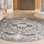 Nourison Elation Transitional Grey 5'3" x Round Area -Rug, Easy -Cleaning, Non Shedding, Bed Room, Living Room, Dining Room, Kitchen (5 Round)