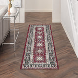 Nourison Fulton Traditional Red 2'3" x 7'6" Area Rug, Easy Clean, Non Shedding, Bed Room, Living Room, Dining Room, Kitchen (2x8)