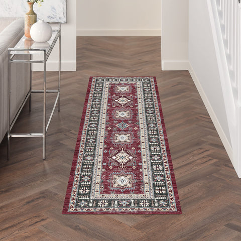 Nourison Fulton Traditional Red 2'3" x 7'6" Area Rug, Easy Clean, Non Shedding, Bed Room, Living Room, Dining Room, Kitchen (2x8)
