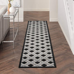 Nourison Aloha Geometric Indoor/Outdoor Black White 2'3" x 12' Area Rug, (12' Runner)