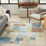 Nourison Astra Machine Washable Geometric Blue Green Multi 5'3" x 7' Area -Rug, Easy -Cleaning, Non Shedding, Bed Room, Living Room, Dining Room, Kitchen (5x7)
