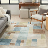 Nourison Astra Machine Washable Geometric Blue Green Multi 5'3" x 7' Area -Rug, Easy -Cleaning, Non Shedding, Bed Room, Living Room, Dining Room, Kitchen (5x7)