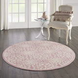 Nourison Jubilant Floral Ivory/Pink 5'3'' x Round Area-Rug, Easy-Cleaning, Non Shedding, Bed Room, Living Room, Dining Room, Kitchen (5 Round)