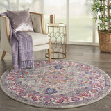Nourison Passion Bohemian Light Grey/Pink 5'3" x Round Area -Rug, Easy -Cleaning, Non Shedding, Bed Room, Living Room, Dining Room, Kitchen (5 Round)