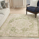 Nourison Astra Machine Washable Ivory Green 5'3" x 7' Area Rug, Easy Clean, Non Shedding, Bed Room, Living Room, Dining Room, Kitchen (5' x 7')