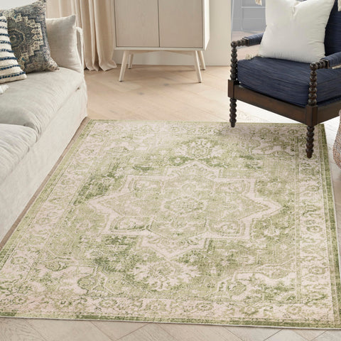 Nourison Astra Machine Washable Ivory Green 5'3" x 7' Area Rug, Easy Clean, Non Shedding, Bed Room, Living Room, Dining Room, Kitchen (5' x 7')