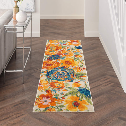 Nourison Allur Modern Floral Ivory Multicolor 2'3" x 7'6" Area -Rug, Easy -Cleaning, Non Shedding, Bed Room, Living Room, Dining Room, Kitchen (2x8)" }