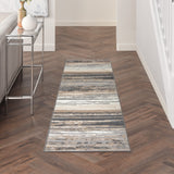 Nourison Jubilant Modern Grey Beige 2'3" x 7'3" Area -rug, Easy -cleaning, Non Shedding, Bed Room, Living Room, Dining Room, Kitchen (2x7)