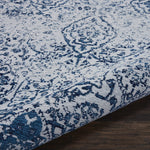 Nourison Damask Vintage Ivory/Navy 2'3" x 7'6" Area Rug, Easy Cleaning, Non Shedding, Bed Room, Living Room, Dining Room, Kitchen (2x7)
