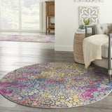 Nourison Passion Modern & Contemporary Yellow Multi 5'3" x ROUND Area -Rug, Easy -Cleaning, Non Shedding, Bed Room, Living Room, Dining Room, Kitchen (5 Round)