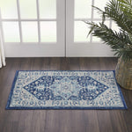 Nourison Tranquil Ivory/Navy 2' x 4' Area Rug - Easy Clean, Non Shedding, Bed Room, Living Room, Dining Room, Kitchen (2' x 4')