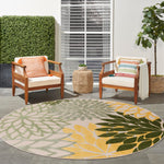 Nourison Aloha Indoor/Outdoor Green Multicolor 5'3" x Round Area Rug, Easy Cleaning, Non-Shedding, Bed Room, Living Room, Dining Room, Backyard, Patio, Deck (5 Round)