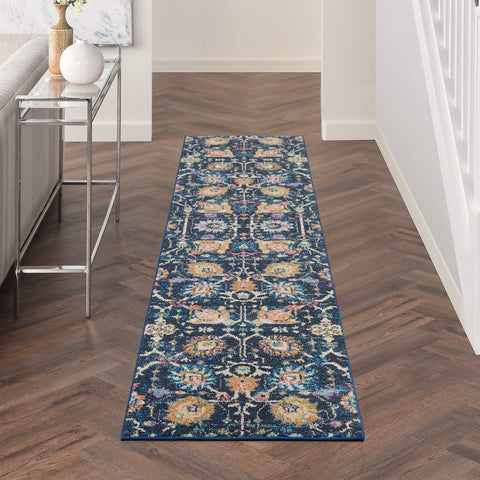 Nourison Passion Navy 2'2" x 10' Area Rug, Boho, Moroccan, Bed Room, Living Room, Dining Room, Kitchen, Easy Cleaning, Non Shedding, (10' Runner)