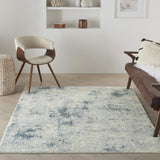 Nourison Trance Abstract Ivory Blue 3'11" x 5'11" Area -Rug, Easy -Cleaning, Non Shedding, Bed Room, Living Room, Dining Room, Kitchen (4x6)