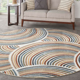 Nourison Astra Machine Washable Ivory Multicolor 5'3" x Round Area Rug Easy Clean, Non Shedding, Bed Room, Living Room, Dining Room, Kitchen (5' x Round)