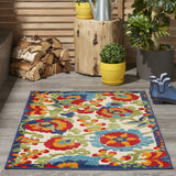 Nourison Aloha Indoor/Outdoor Multicolor 2'8'' x 4' Area-Rug, Easy-Cleaning, Non Shedding, Bed Room, Living Room, Dining Room, Backyard, Deck, Patio (3x4)