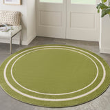 Nourison Essentials 4' x Round Green Ivory Contemporary Indoor/Outdoor Rug