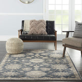 Nourison Concerto Traditional Blue/Beige 3'9" x 5'9" Area -Rug, Easy -Cleaning, Non Shedding, Bed Room, Living Room, Dining Room, Kitchen (4x6)