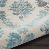 Nourison Tranquil Damask Ivory/Turquoise 4' x 6' Area Rug, Easy Cleaning, Non Shedding, Bed Room, Living Room, Dining Room, Kitchen (4x6)