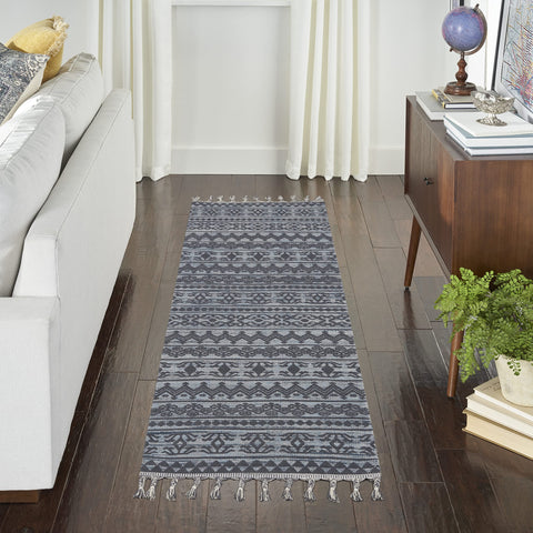 Nourison Asilah Light/Blue/Charcoal 2'2" x 8'2" Area Rug, Modern, Moroccan, Easy Cleaning, Non Shedding, Bed Room, Living Room, Dining Room, Kitchen, (8' x Runner)