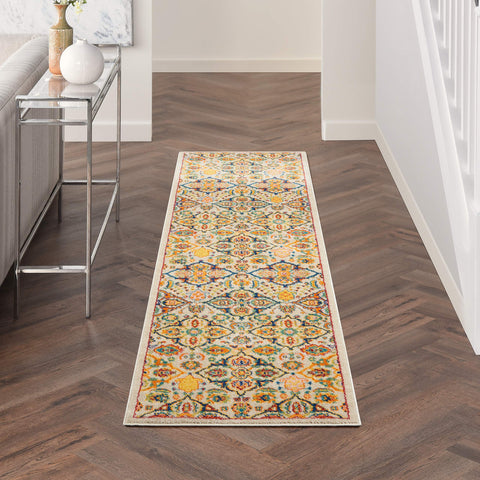 Nourison Allur Traditional Ivory Multicolor 2'3" x 7'6" Area -rug, Easy -cleaning, Non Shedding, Bed Room, Living Room, Dining Room, Kitchen (2x8)