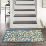 Nourison Aloha Indoor/Outdoor Ivory Blue 2'8" x 4' Area Rug, Transitional, French Country, Easy Cleaning, Non Shedding, Bed Room, Kitchen, Living Room, Deck, Backyard, (3' x4')