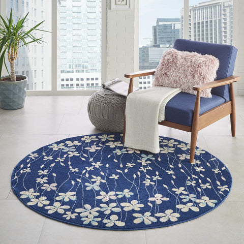 Nourison TRA04 Tranquil Bohemian Floral Navy Area Rug 5'XROUND, 5'3" x Round