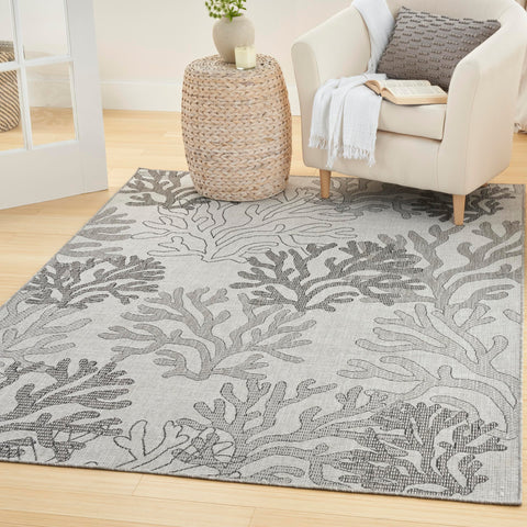 Nourison Garden Oasis Indoor-Outdoor Grey 4' x 6' Area Rug, Easy Cleaning, Non Shedding, Bed Room, Living Room, Dining Room, Backyard, Deck, Patio (4x6)