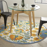 Nourison Aloha Indoor Outdoor Multicolor 4' x Round Area Rug, Floral, Tropical, Easy Cleaning, Non Shedding, Bed Room, Living Room, Deck, Backyard, (4' Round)
