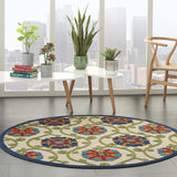 Nourison Aloha Indoor/Outdoor Blue/Multicolor 5'3" x Round Area Rug, Easy Cleaning, Non Shedding, Bed Room, Living Room, Dining Room, Deck, Backyard, Patio (5 Round)
