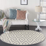 Nourison Grafix Geometric White/Grey 5'3" x Round Area -Rug, Easy -Cleaning, Non Shedding, Bed Room, Living Room, Dining Room, Kitchen (5 Round)