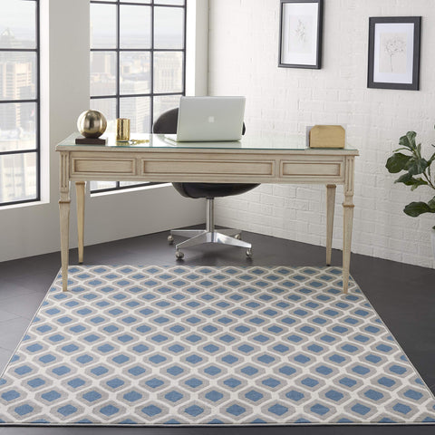 Nourison Grafix Mid-century Blue 5'3" x 7'3" Area -Rug, Easy -Cleaning, Non Shedding, Bed Room, Living Room, Dining Room, Kitchen (5x7)