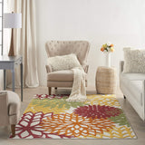 Nourison Aloha Indoor/Outdoor Red Multi Colored 5'3" x 7'5" Area Rug, Tropical, Botanical, Easy Cleaning, Non Shedding, Bed Room, Living Room, Dining Room, Deck, Backyard, Patio (5x7)