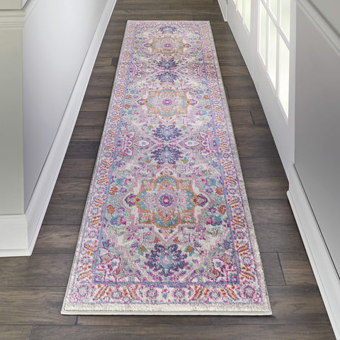 Nourison Passion Bohemian Light Grey/Pink 2'2" x 10' Area -Rug, Easy -Cleaning, Non Shedding, Bed Room, Living Room, Dining Room, Kitchen (2x10)