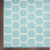 Nourison Reversible Indoor Outdoor Aqua 2'2" x 8' Area Rug Easy Clean, Non Shedding, Bed Room, Living Room, Dining Room, Kitchen (8' Runner)