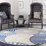 Nourison Grafix Geometric White 8' x Round Area Rug, Easy Clean, Non Shedding, Bed Room, Living Room, Dining Room, Kitchen (8 Round)