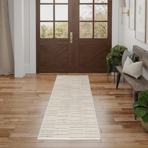Nourison Andes Abstract Ivory Grey 2'2" x 7'6 Area Rug, Easy Cleaning, Non Shedding, Bed Room, Living Room, Dining Room, Kitchen (2x8)