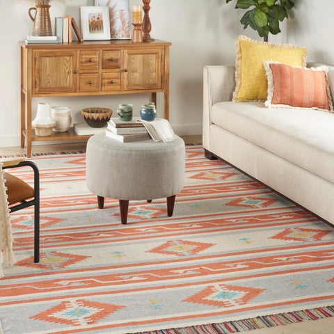 Nourison Baja Tribal Ivory/Grey 5' x 7' Area Rug, Easy Cleaning, Non Shedding, Bed Room, Living Room, Dining Room, Kitchen (5x7)
