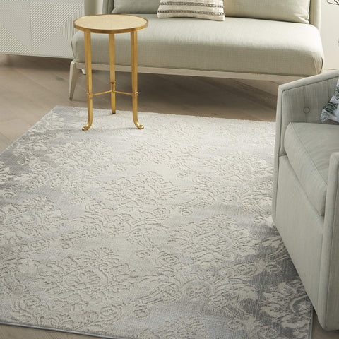 Nourison Elation Modern Ivory Grey 5'3" x 7'3" Area Rug, Easy Clean, Non Shedding, Bed Room, Living Room, Dining Room, Kitchen (5x7)