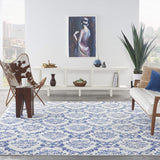 Nourison Whimsicle Damask Ivory Navy 7' x 10' Area Rug, Easy Cleaning, Non Shedding, Bed Room, Living Room, Dining Room, Kitchen (7x10)