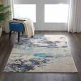 Nourison Celestial Modern Abstract Ivory/Teal Blue 3'11'' x 5'11'' Area-Rug, Easy-Cleaning, Non Shedding, Bed Room, Living Room, Dining Room, Kitchen (4x6)