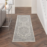 Nourison Tranquil Traditional Ivory/Grey 2'3" x 7'3" Area Rug, Easy Cleaning, Non Shedding, Bed Room, Living Room, Dining Room, Kitchen (2x7)