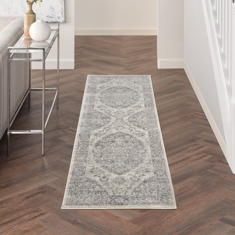 Nourison Tranquil Traditional Ivory/Grey 2'3" x 7'3" Area Rug, Easy Cleaning, Non Shedding, Bed Room, Living Room, Dining Room, Kitchen (2x7)